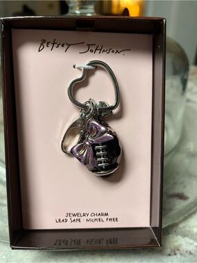 Betsey Johnson Purple Enamel Football Charm Keychain with Bow